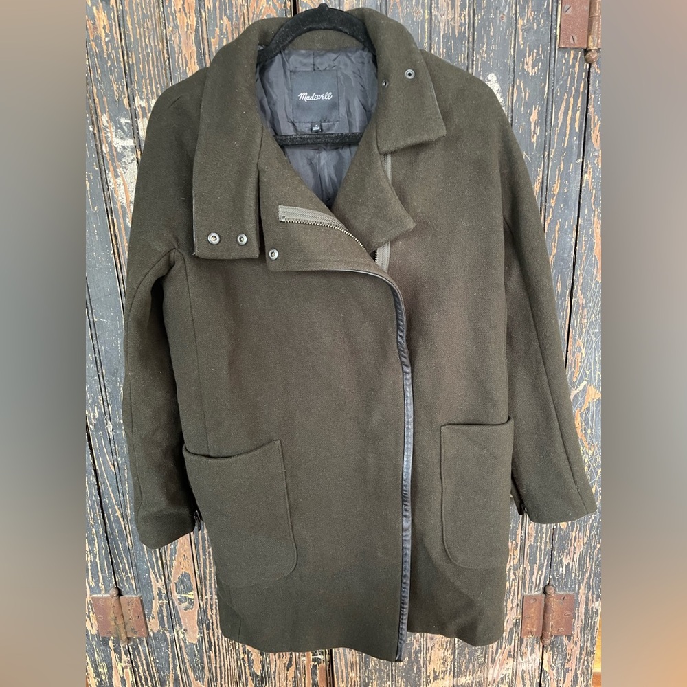 Madewell City Grid Coat, Olive Green, Size 2